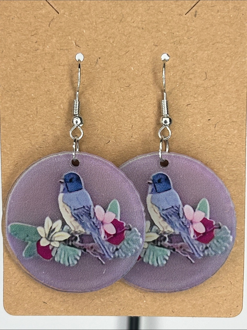 Purple Bird Floral Drop Earrings Acrylic Fashion Jewelry